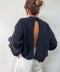 Pull manches longues dos nu - bleu marine