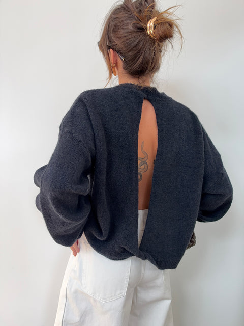 Pull manches longues dos nu - bleu marine