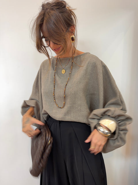 Haut manches bouffantes - IBIZA taupe