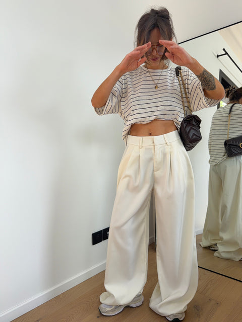 Pantalon droit à détails - beige