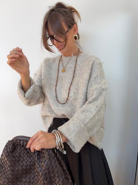 Pull - gris chiné / crème