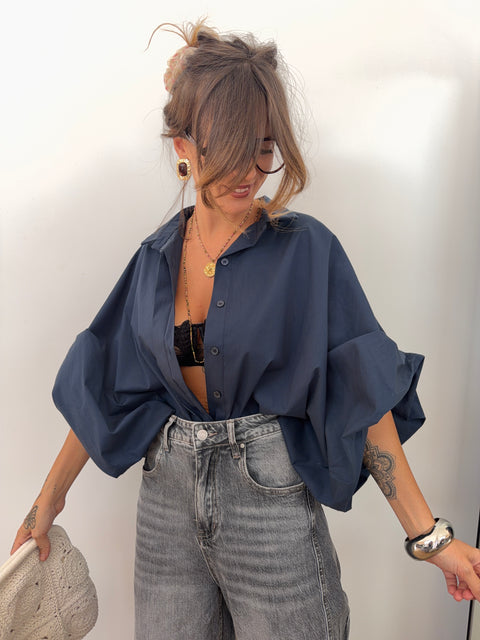 Chemise manches bouffantes - bleu marine