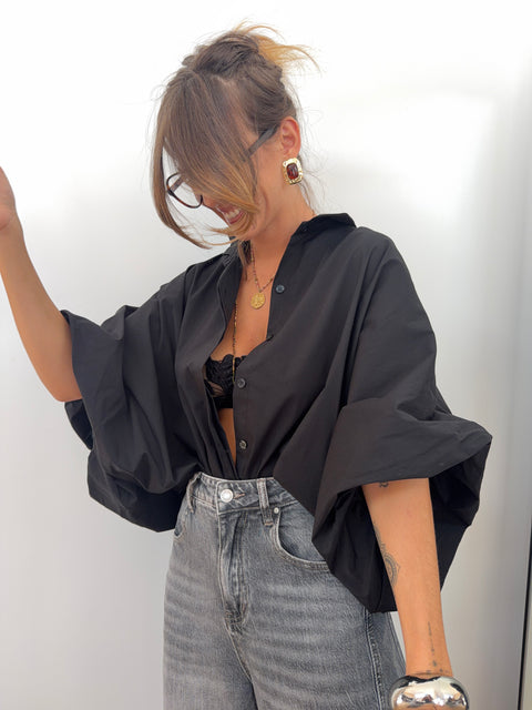 Chemise manches bouffantes - noir