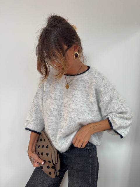Pull avec détail col - gris et bleu marine