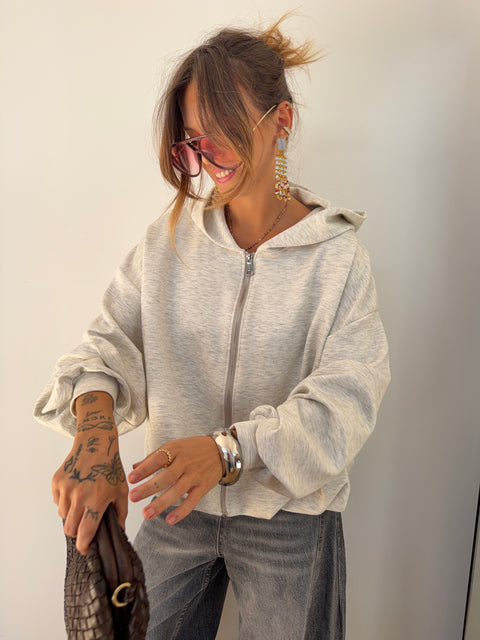 Veste à capuche oversize grise chiné