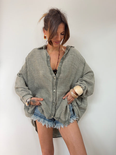 Chemise en gaze de coton - kaki