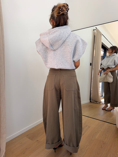 Sweat oversize à capuche - gris chiné