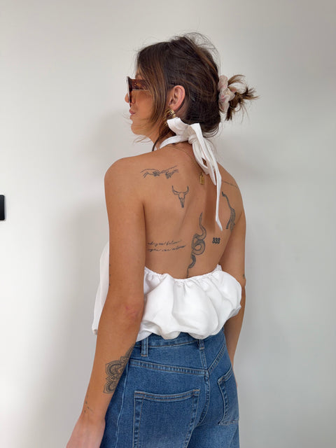 Top court bouffant dos nu - blanc