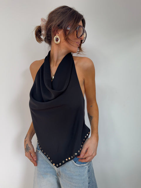 Top dos nu à clous - noir
