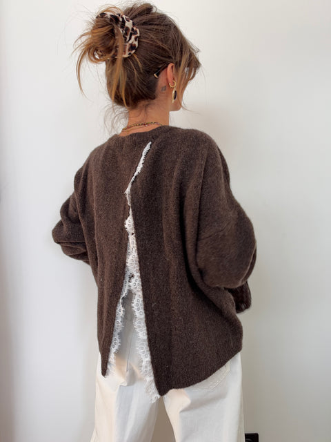 Pull dos nu dentelle - choco