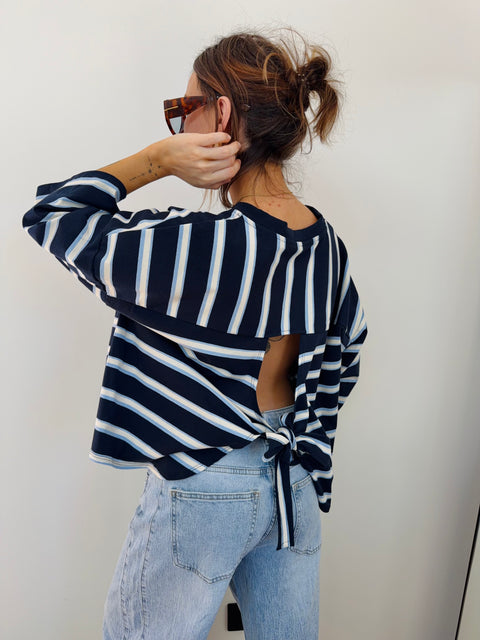 T-shirt rayé avec noeud - bleu marine