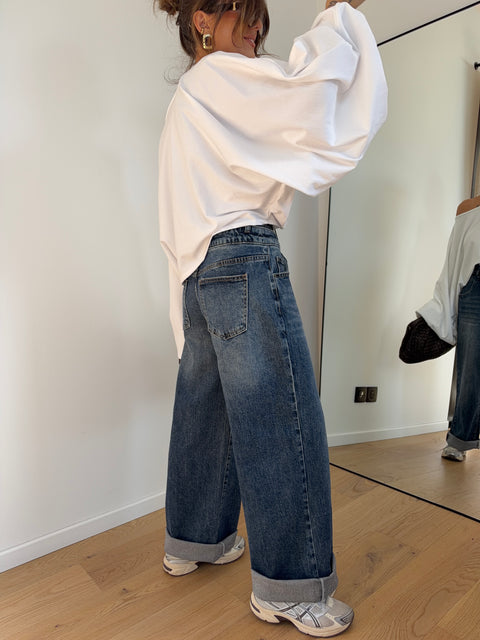 Jean bleu à double ceinture