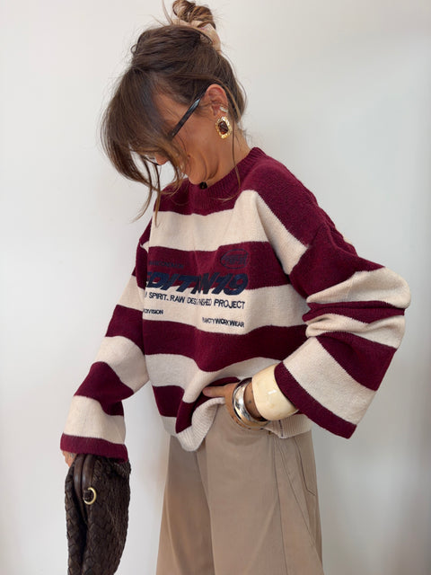 Pull à Rayure - "edition19" Bordeaux