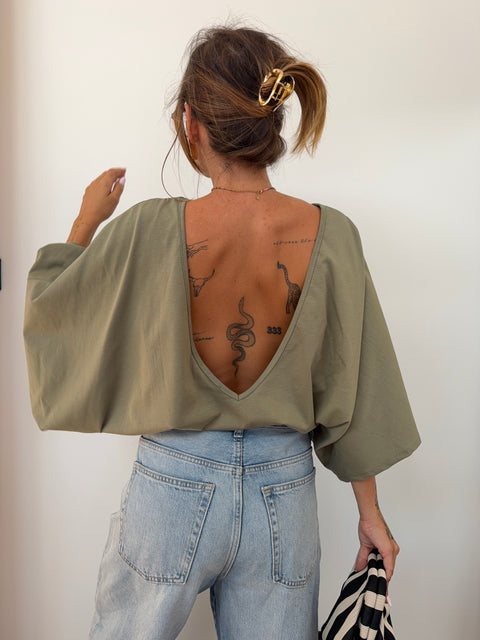 T-shirt Lover's dos nu V - kaki