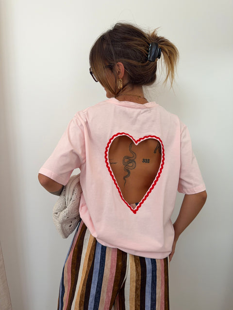 T-shirt coeur - rose poudré