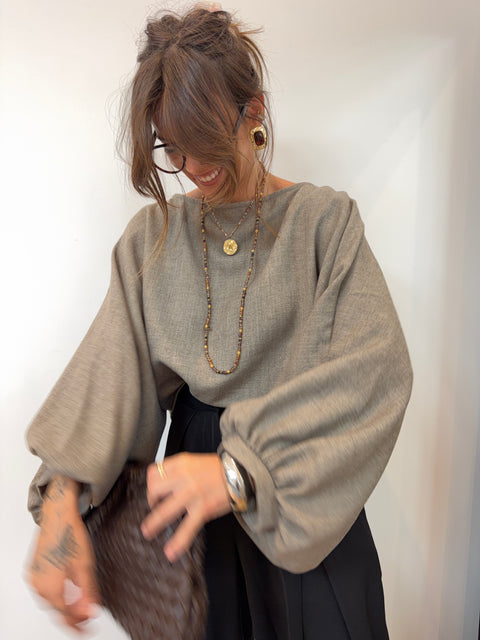 Haut manches bouffantes - IBIZA taupe