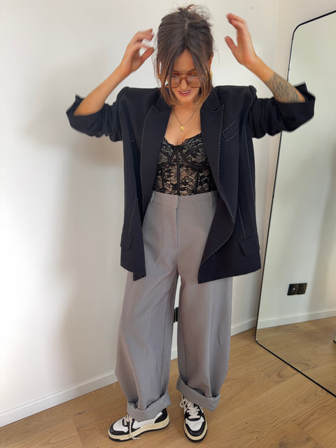 Pantalon ballon rayé - gris