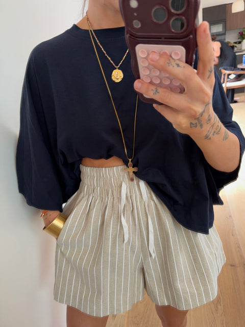 Short d'été rayé - beige