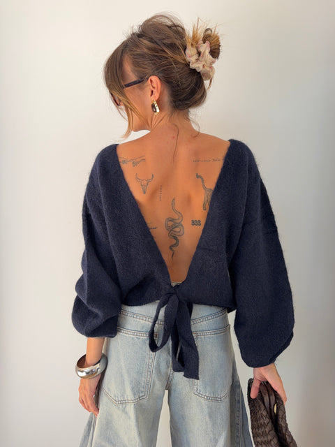 Pull dos nu à noeud - bleu marine