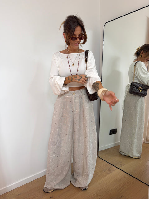 Pantalon en lin à pois - beige