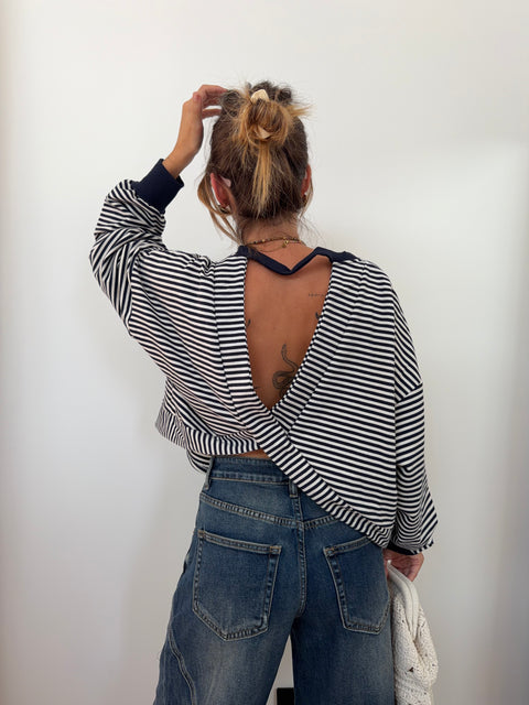 Sweat dos croisé - rayé bleu