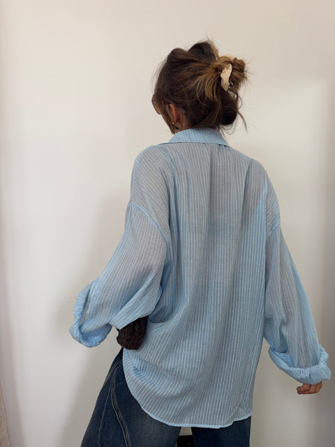 Chemise oversize rayée - bleu clair