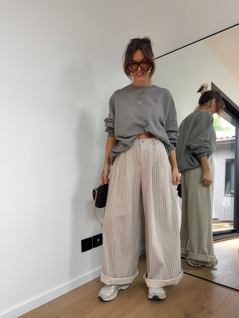 Pantalon rayé - beige et gris