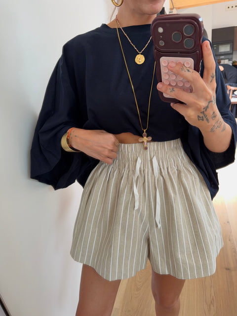 Short d'été rayé - beige