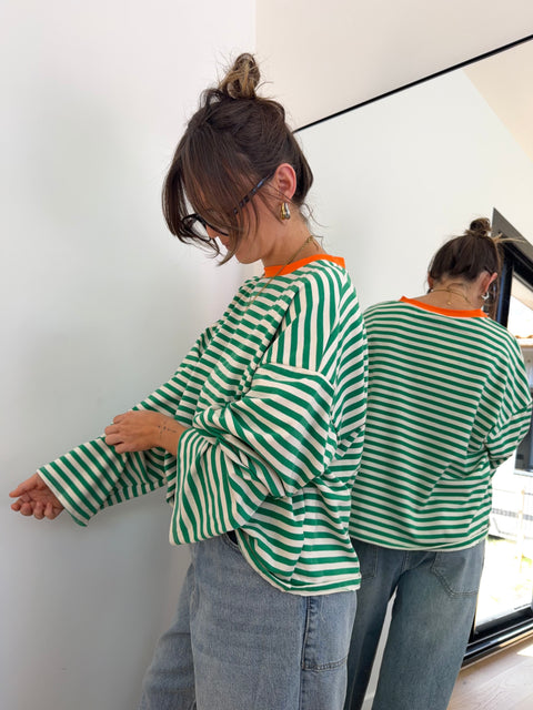 T-shirt manches longue à rayures - vert