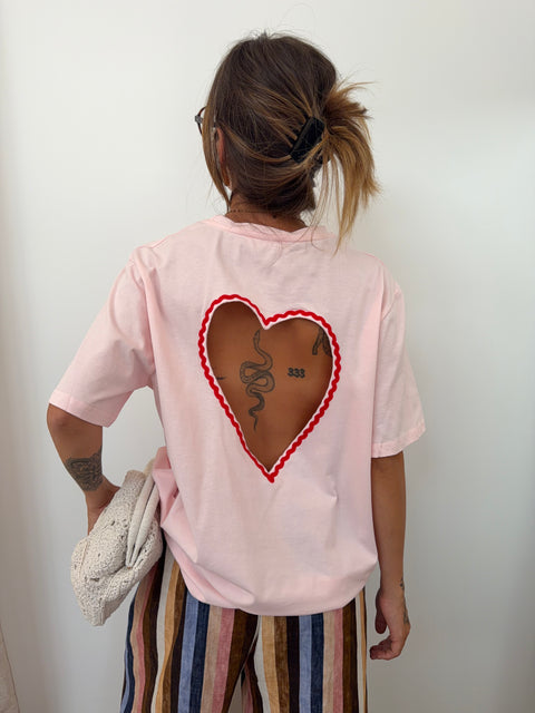 T-shirt coeur - rose poudré