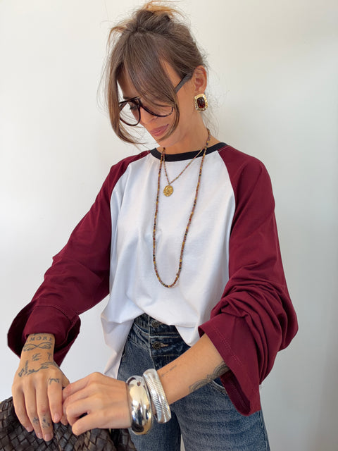Tee-shirt manches longues - marine & bordeaux
