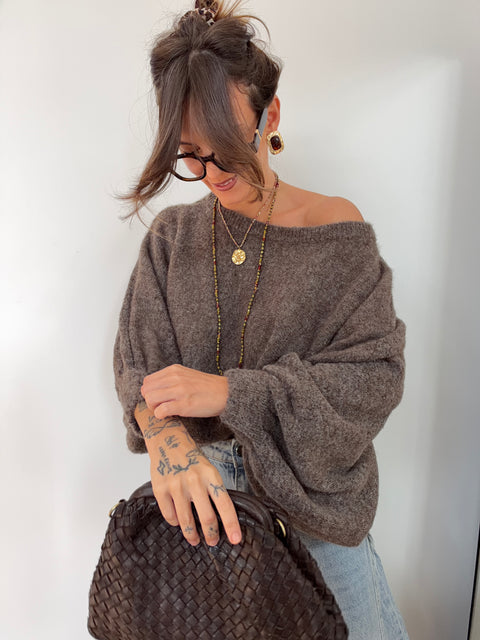 Pull asymétrique manches longues - moka
