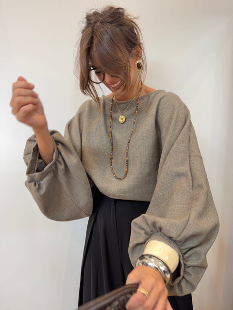 Haut manches bouffantes - IBIZA taupe