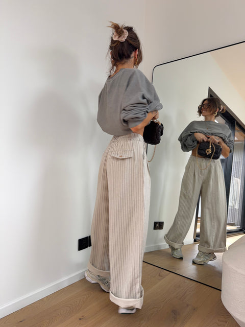 Pantalon rayé - beige et gris