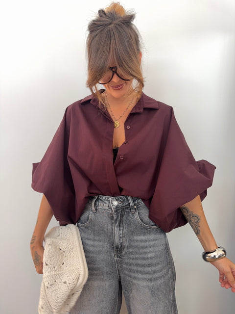 Chemise manches bouffantes - prune