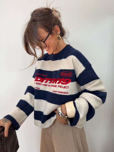 Pull à Rayure - "edition19" Marine