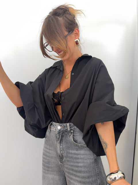 Chemise manches bouffantes - noir