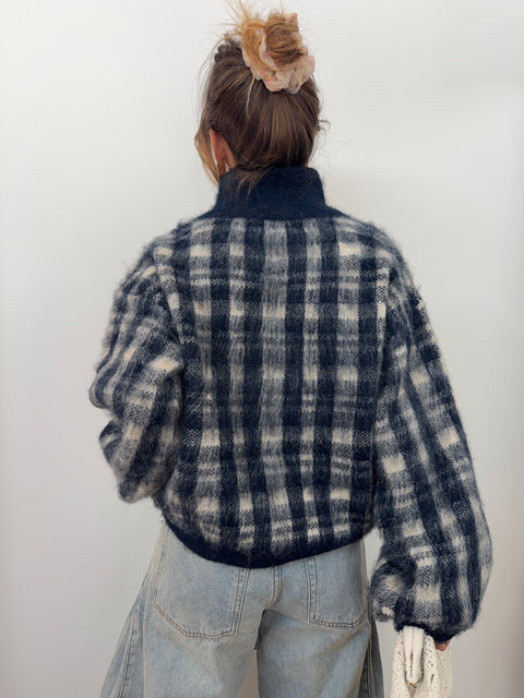 Gilet à carreaux - bleu marine