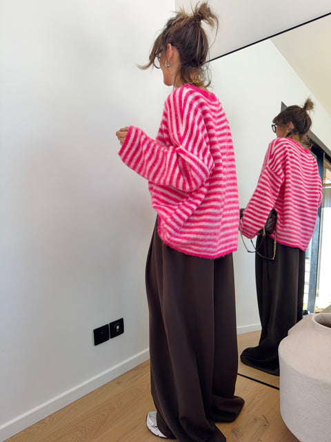 Pull à rayures - rose et blanc