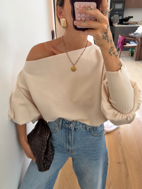 Pull asymétrique court - beige