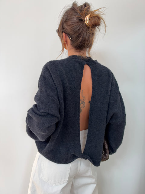 Pull manches longues dos nu - bleu marine