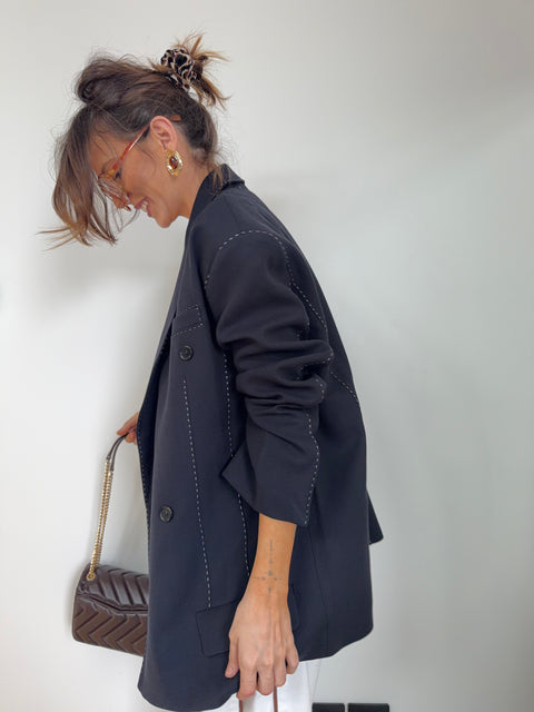 Blazer à surpiqures - noir