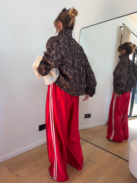Pantalon métallisé à bandes - rouge
