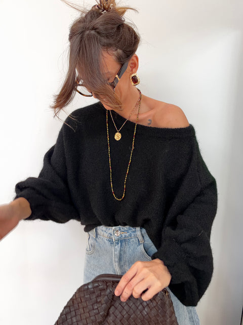 Pull asymétrique manches longues - noir