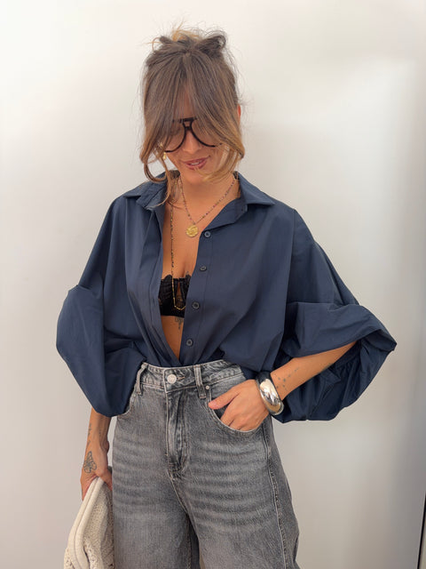 Chemise manches bouffantes - bleu marine