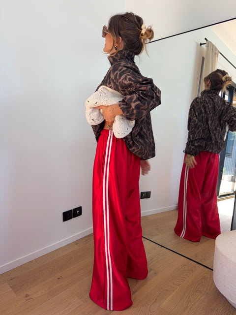 Pantalon métallisé à bandes - rouge