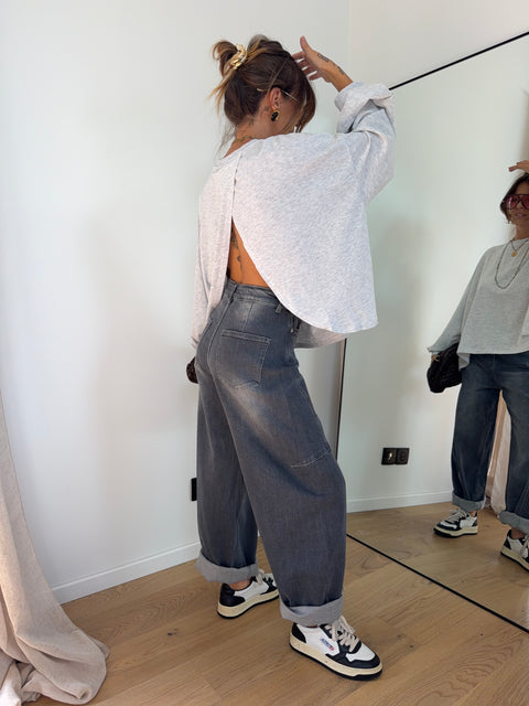 Sweat dos nu - gris chiné
