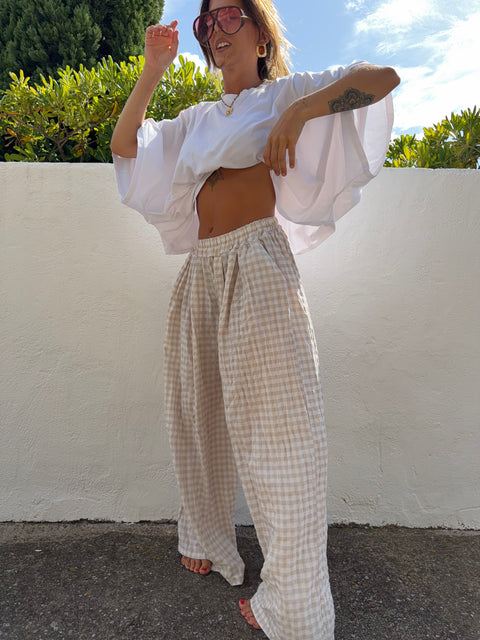 Pantalon à carreaux - beige clair (pré commande)