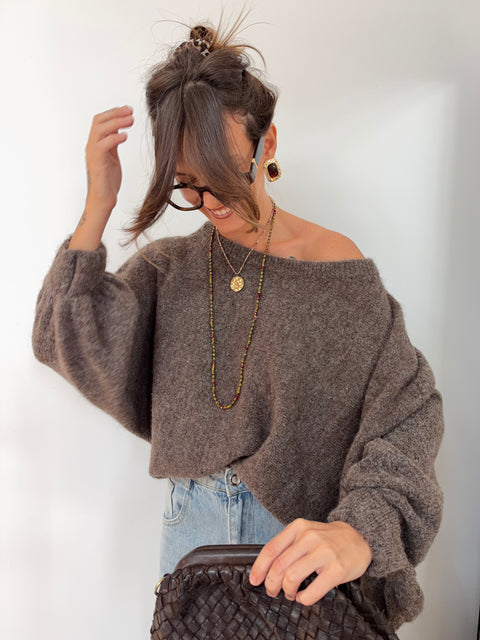 Pull asymétrique manches longues - moka