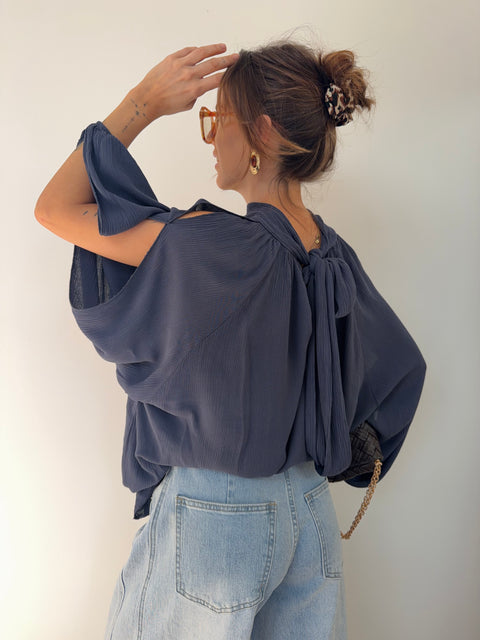 Chemise manches ouvertes - bleu gris